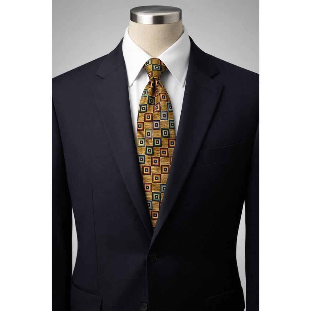 Private Stock 100% Silk Tie Geometric Yellow Blue Red Square Pattern